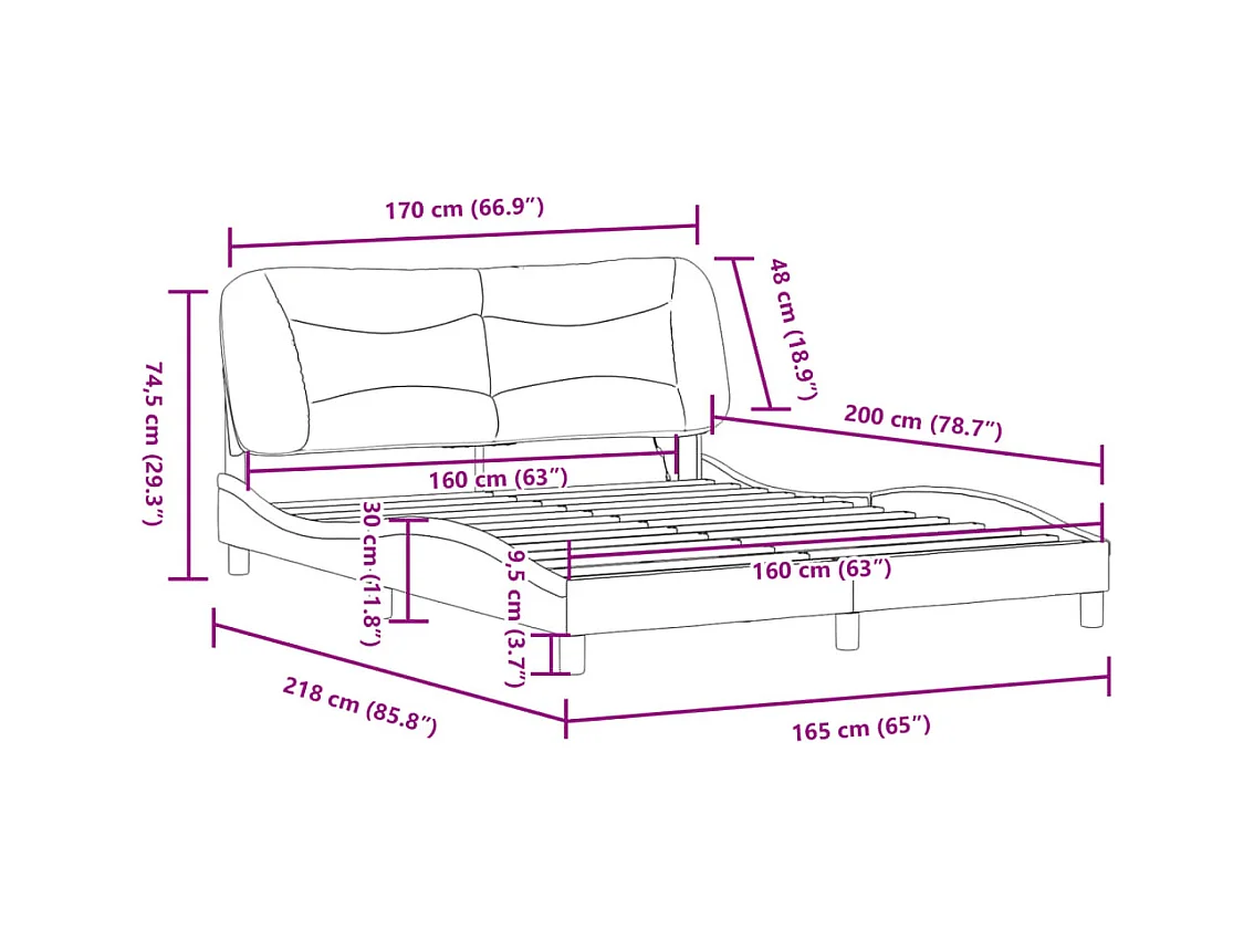 Cadre de lit avec LED sans matelas Hvar bleu 160x200 cm tissu