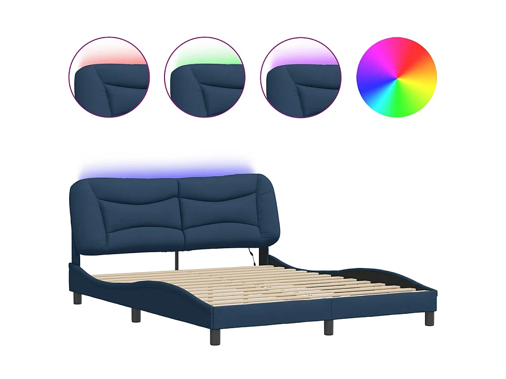 Cadre de lit avec LED sans matelas Hvar bleu 160x200 cm tissu