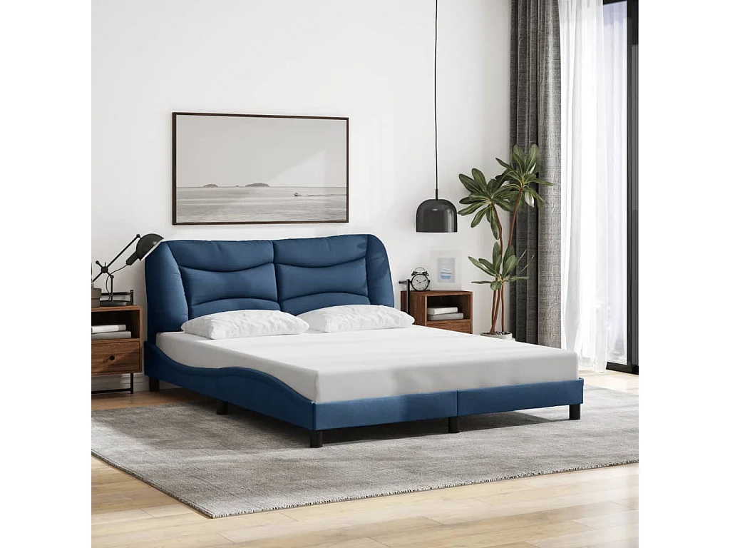 Cadre de lit avec LED sans matelas Hvar bleu 160x200 cm tissu