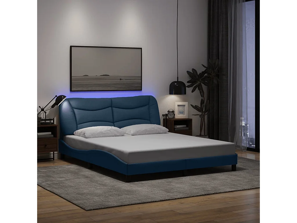 Cadre de lit avec LED sans matelas Hvar bleu 160x200 cm tissu
