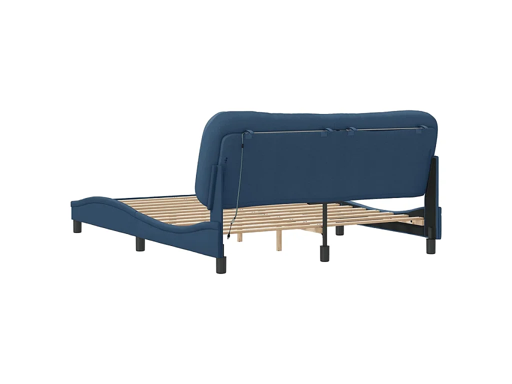 Cadre de lit avec LED sans matelas Hvar bleu 160x200 cm tissu