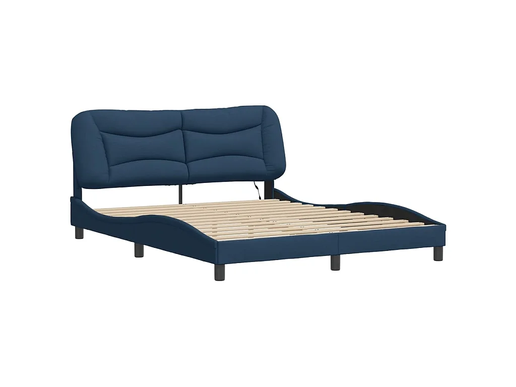 Cadre de lit avec LED sans matelas Hvar bleu 160x200 cm tissu