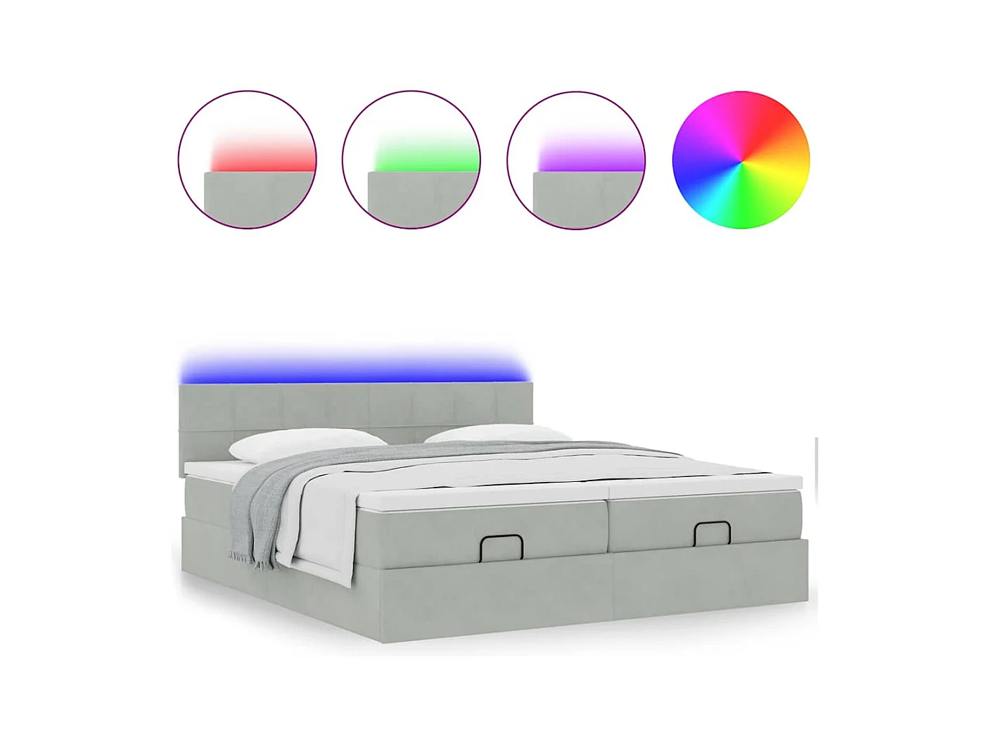 Cadre de lit ottoman et matelas gris clair 160x200cm velours