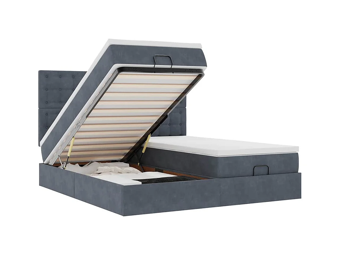 Cadre de lit ottoman avec matelas gris foncé 180x200cm velours