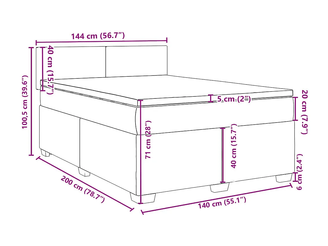 Cama box spring con colchón tela gris oscuro 140x200 cm