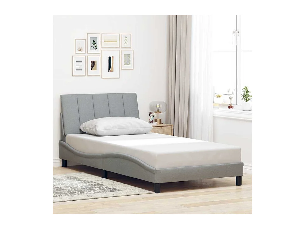 Cadre de lit sans matelas Hanko gris clair 100x200 cm tissu