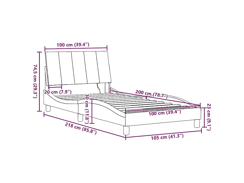 Cadre de lit sans matelas Hanko gris clair 100x200 cm tissu