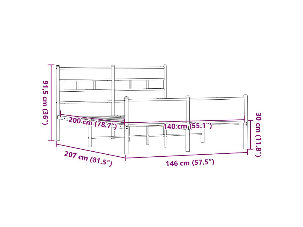 Cadre de lit sans matelas chêne marron 140x200 cm