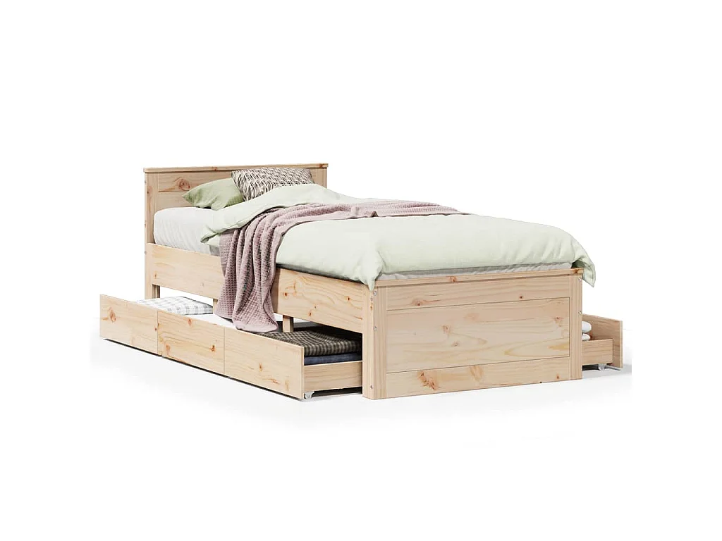 Cama sem colchão com cabeceira 90x200 cm madeira pinho maciça