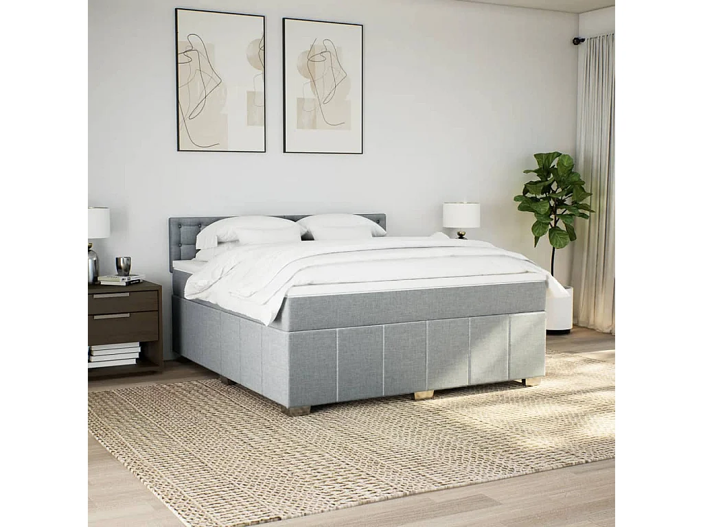 Sommier à lattes de lit avec matelas Gris clair 180x200cm Tissu