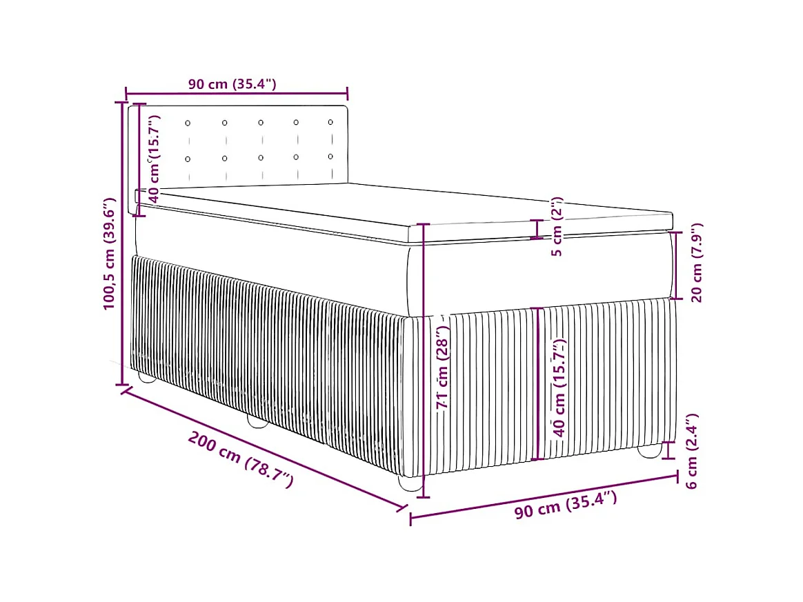 Sommier à lattes de lit avec matelas Crème 90x200 cm Tissu