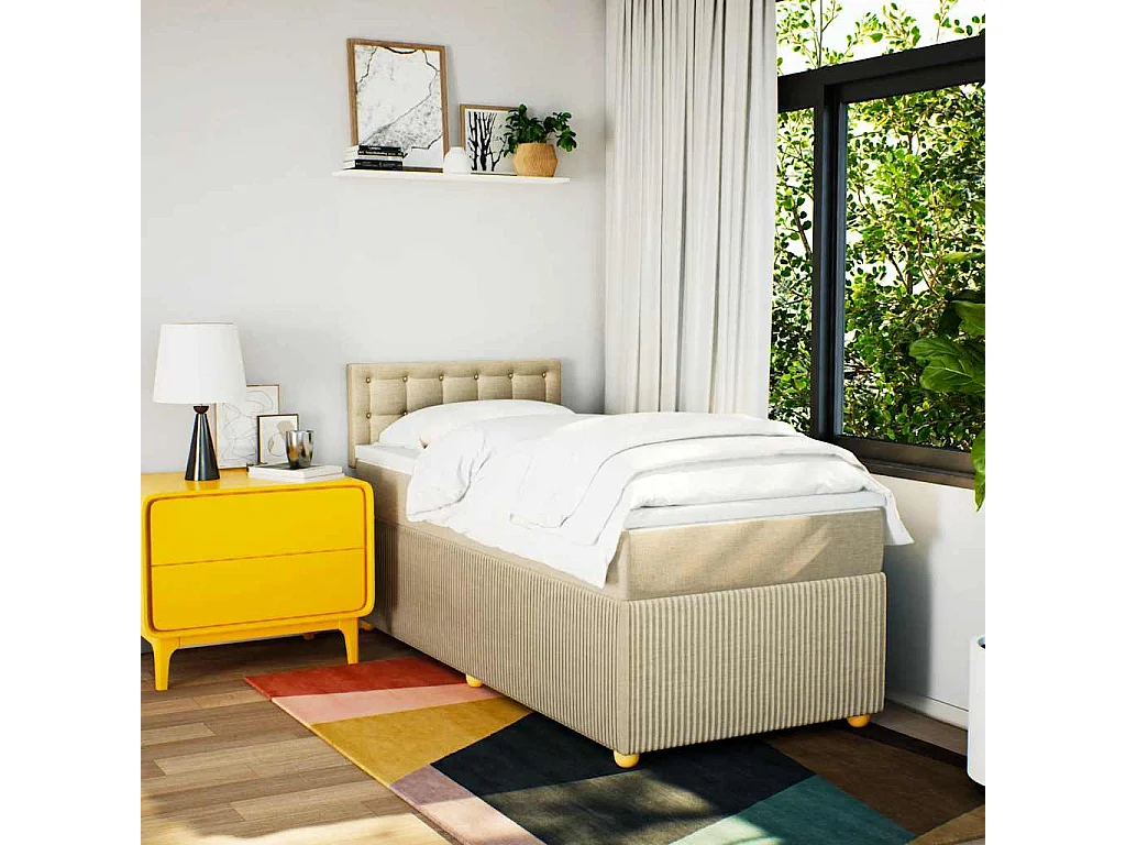 Boxspring met matras stof crèmekleurig 90x200 cm