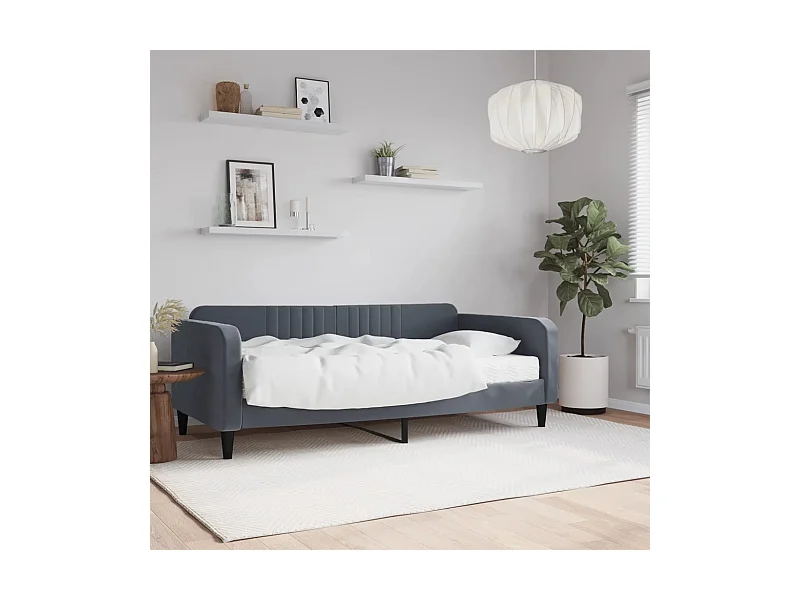 Lit de jour avec matelas gris foncé 90x190 cm velours