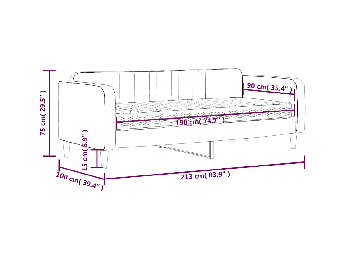 Lit de jour avec matelas gris foncé 90x190 cm velours