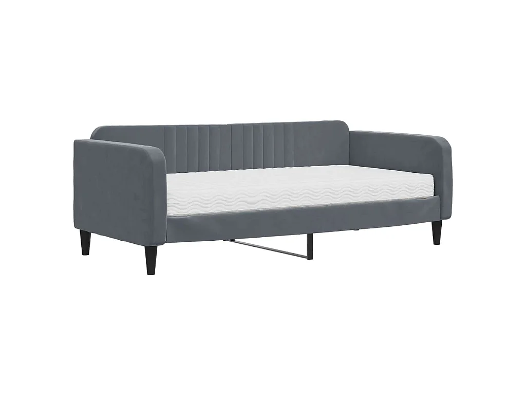 Lit de jour avec matelas gris foncé 90x190 cm velours