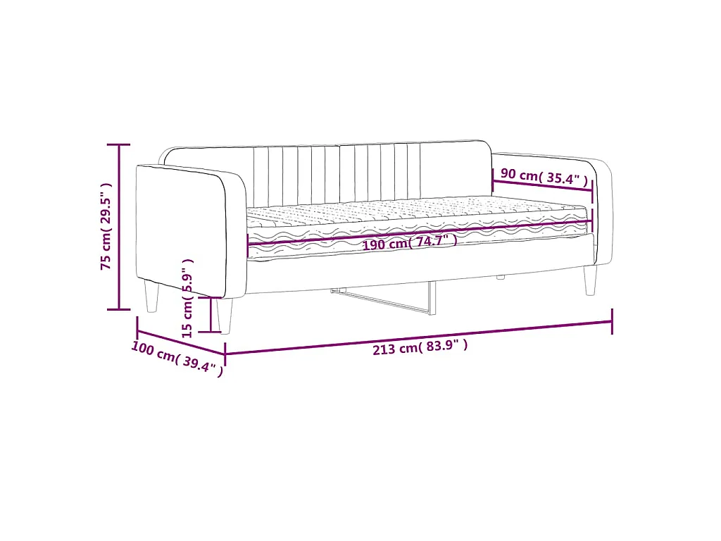 Lit de jour avec matelas gris foncé 90x190 cm velours