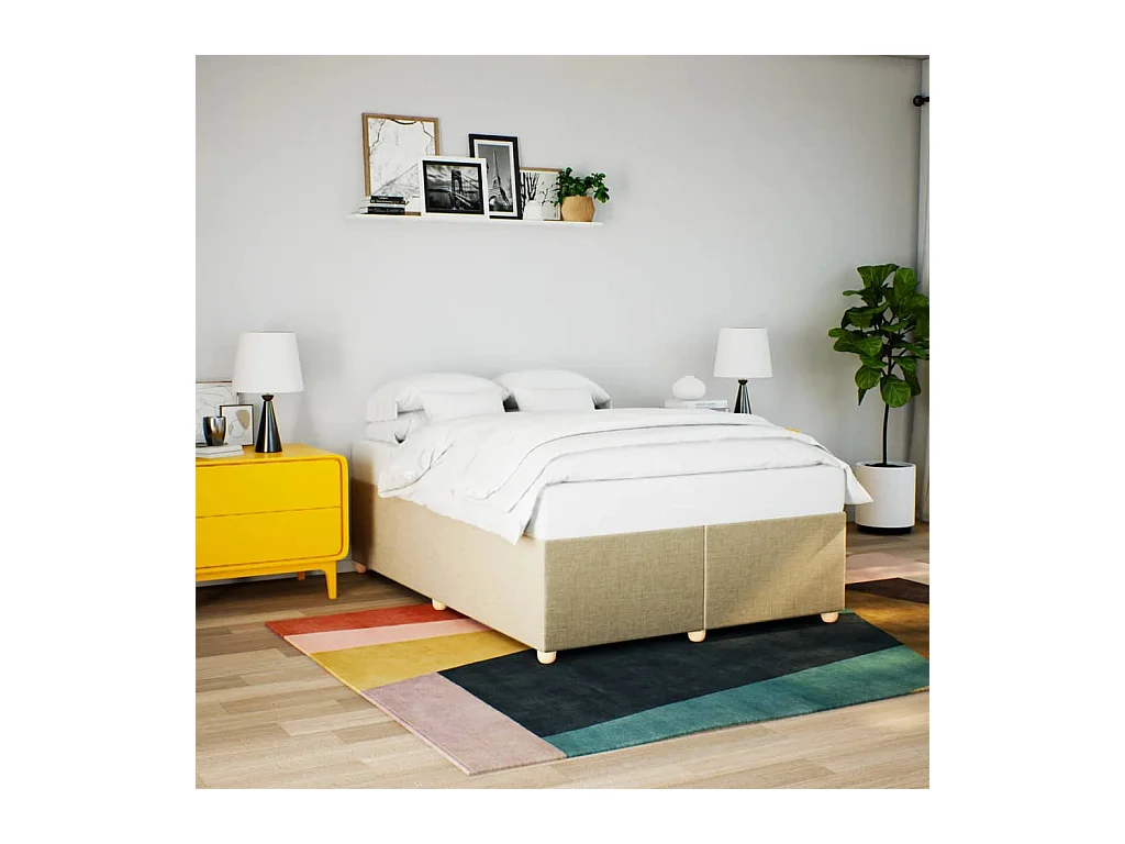 Cadre de lit sans matelas crème 140x200 cm tissu
