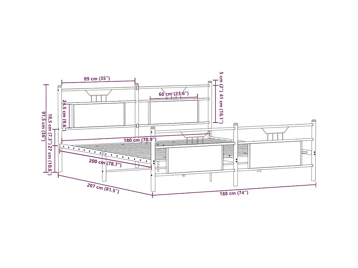 Estructura de cama sin colchón metal roble ahumado 180x200 cm