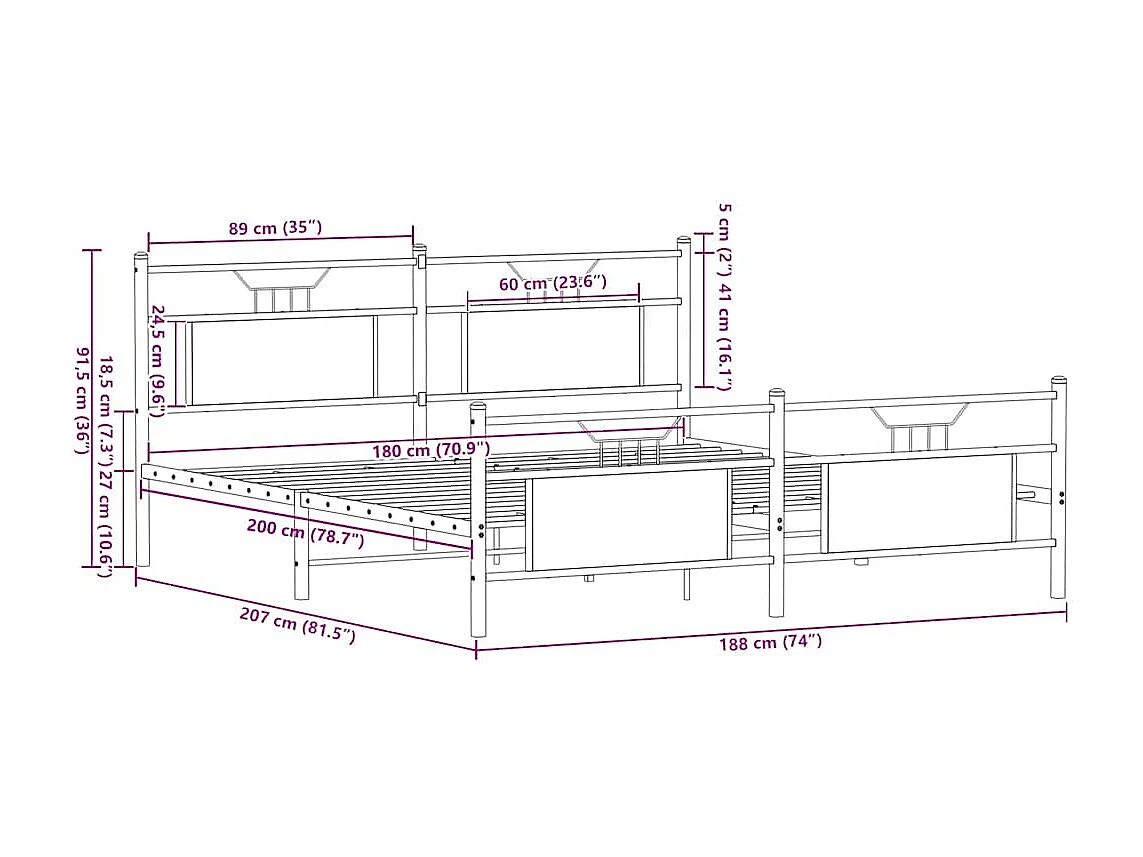 Bedframe zonder matras metaal gerookt eikenkleurig 180x200 cm