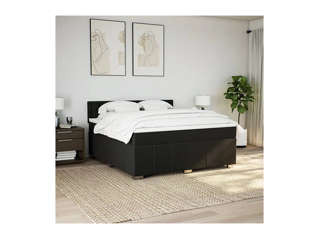 Sommier à lattes de lit avec matelas Noir 180x200 cm Tissu