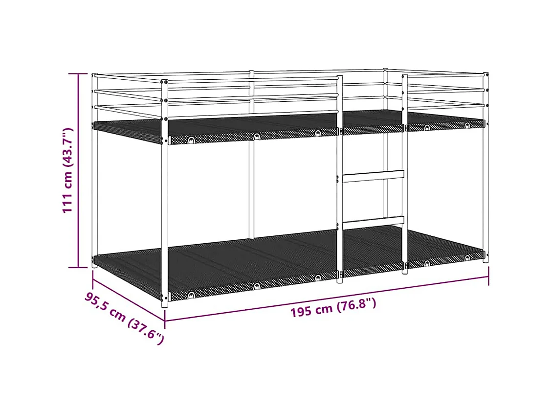 Lit superposé sans matelas blanc 90x190 cm acier