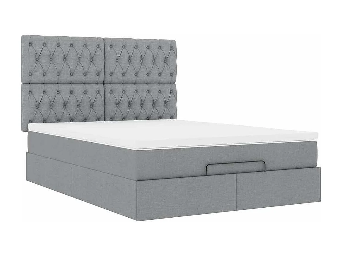 Cadre de lit ottoman et matelas gris clair 140x200 cm tissu