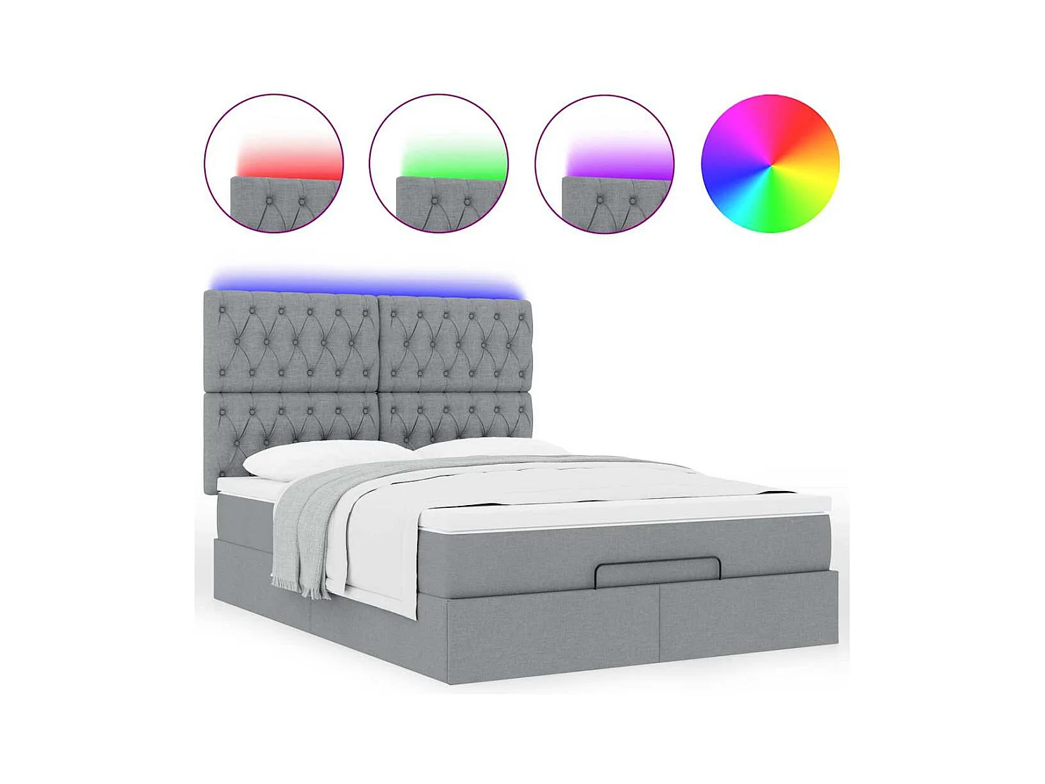 Cadre de lit ottoman et matelas gris clair 140x200 cm tissu