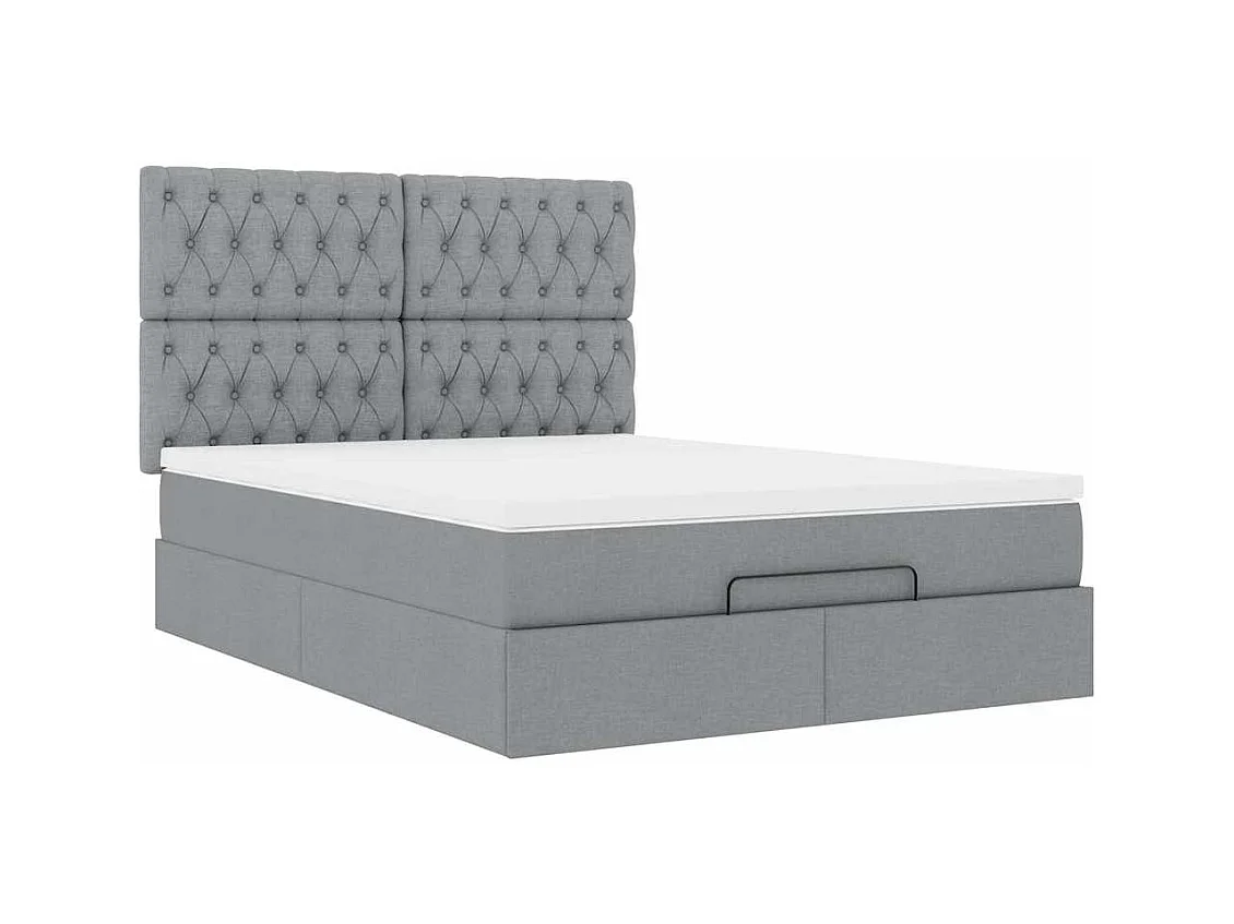 Cadre de lit ottoman et matelas gris clair 140x200 cm tissu