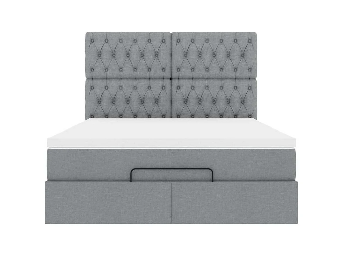 Cadre de lit ottoman et matelas gris clair 140x200 cm tissu