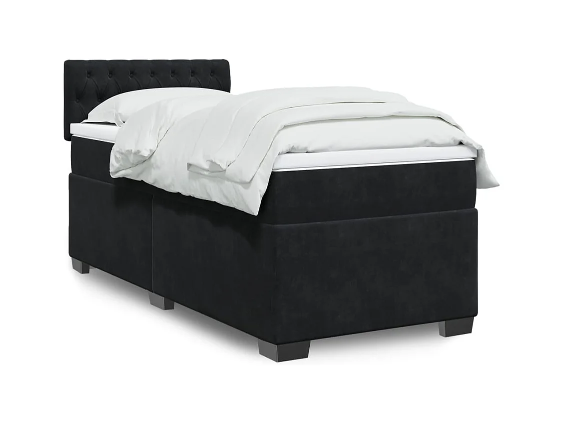Sommier à lattes de lit avec matelas Noir 90x200 cm Velours