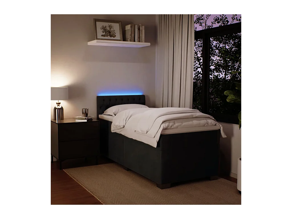 Sommier à lattes de lit avec matelas Noir 90x200 cm Velours