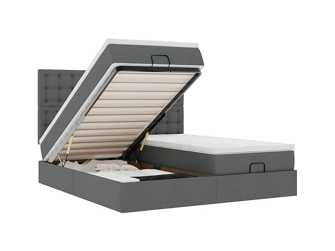 Estructura cama otomana colchones tela gris oscuro 180x200cm