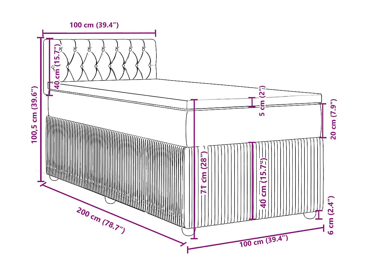 Boxspring met matras stof blauw 100x200 cm