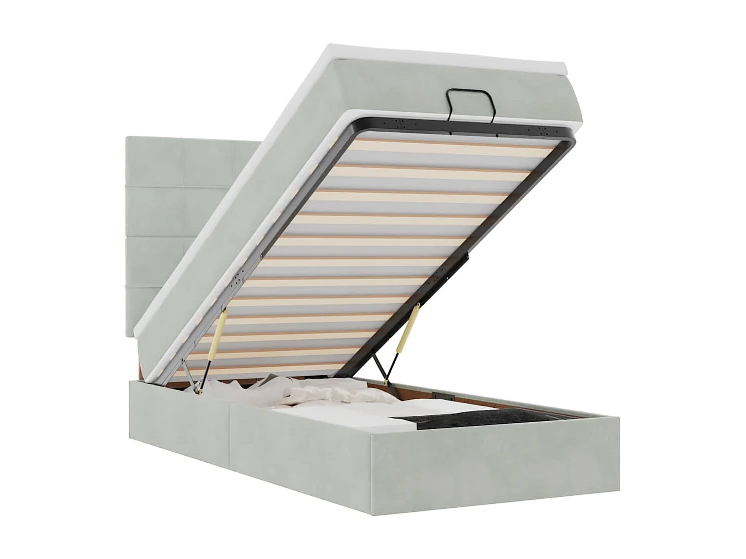 Ottoman-Bett mit Matratzen & LEDs Hellgrau 100x200 cm Samt