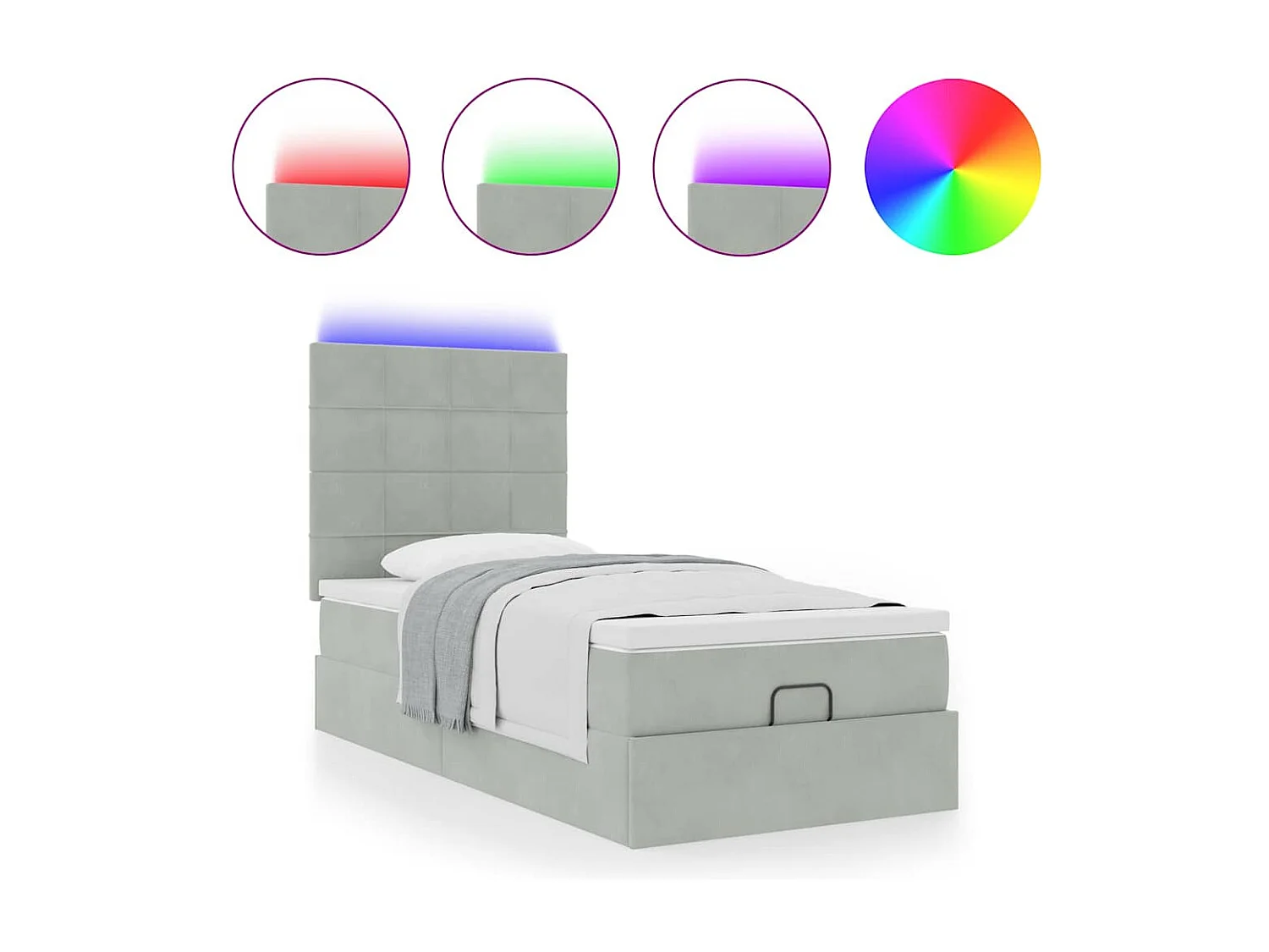 Ottoman-Bett mit Matratzen & LEDs Hellgrau 100x200 cm Samt