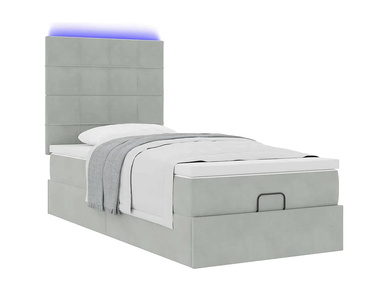 Ottoman-Bett mit Matratzen & LEDs Hellgrau 100x200 cm Samt