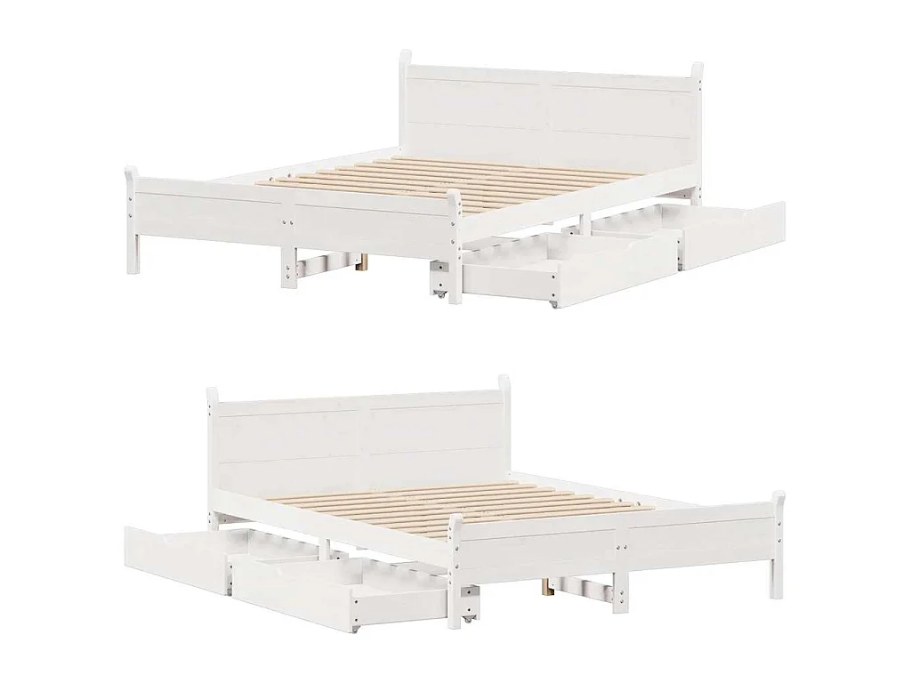 Letto senza Materasso Bianco 140x190 cm Legno Massello di Pino