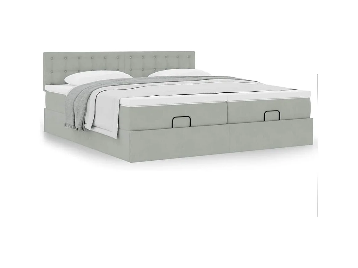 Cadre de lit ottoman et matelas gris clair 160x200cm velours