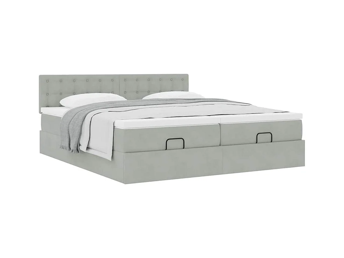 Cadre de lit ottoman et matelas gris clair 160x200cm velours