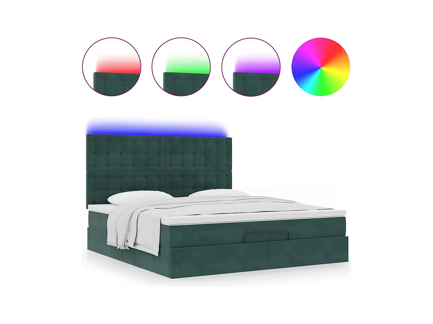 Cadre de lit ottoman avec matelas vert foncé 160x200 cm velours