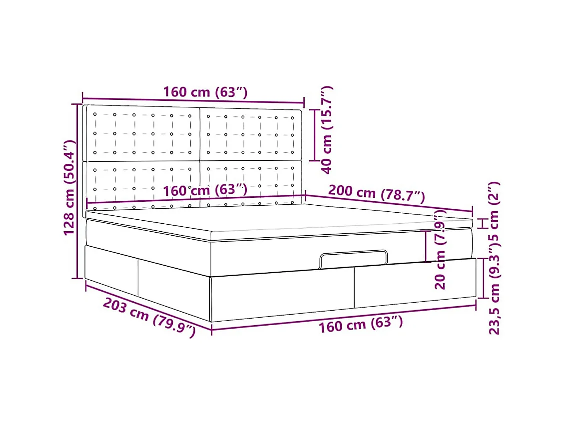 Cadre de lit ottoman avec matelas vert foncé 160x200 cm velours