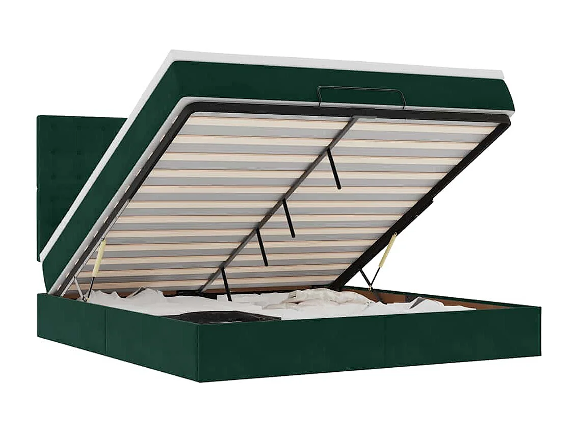 Ottoman-Bett mit Matratzen & LEDs Dunkelgrün 160x200 cm Samt