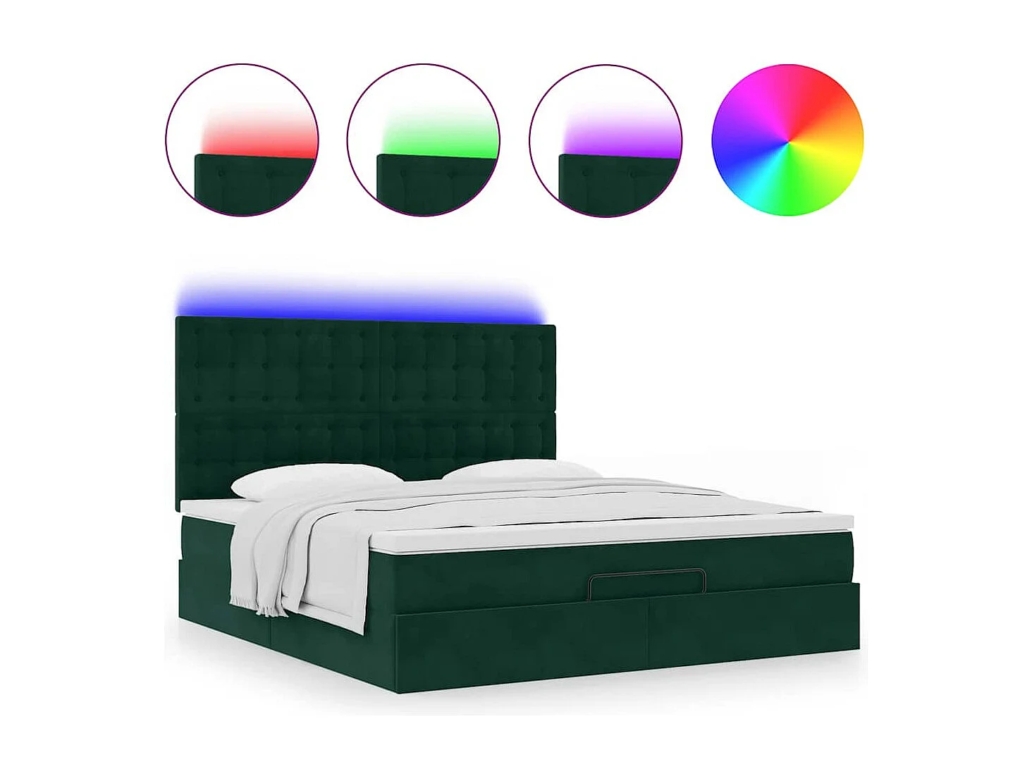 Ottoman-Bett mit Matratzen & LEDs Dunkelgrün 160x200 cm Samt