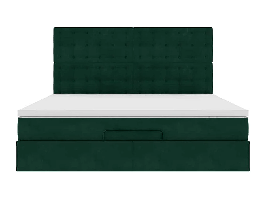 Ottoman-Bett mit Matratzen & LEDs Dunkelgrün 160x200 cm Samt