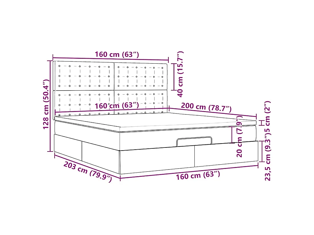 Ottoman bed met matrassen en LED's 160x200cm fluweel