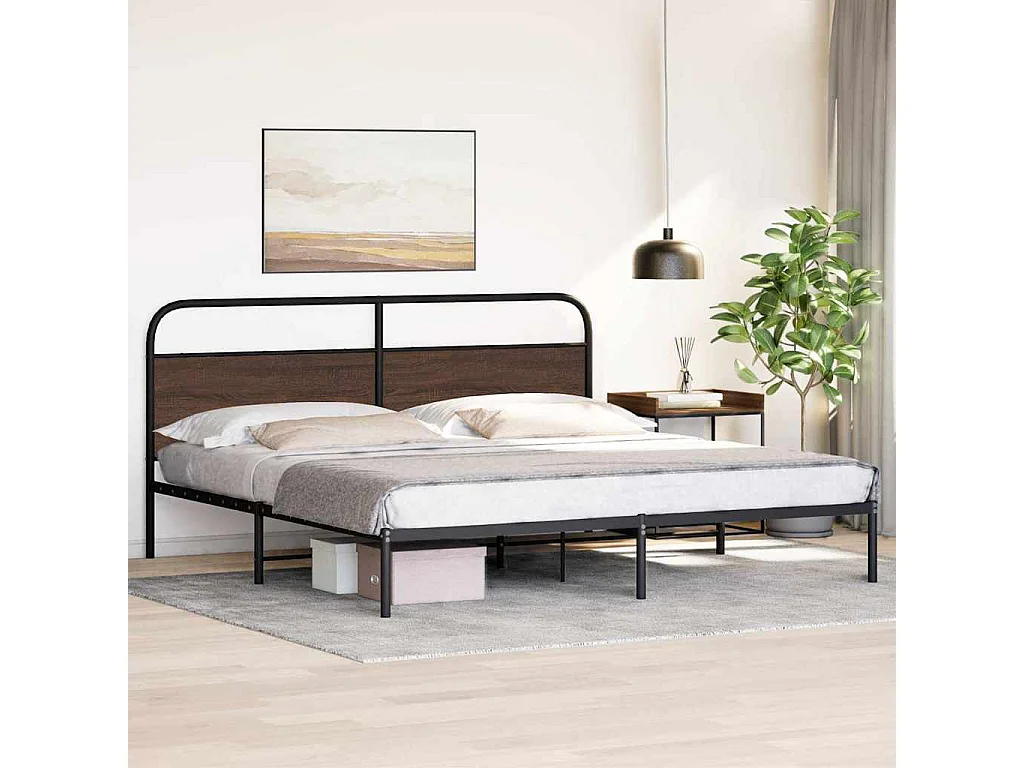Estrutura cama sem colchão 180x200 cm metal carvalho castanho