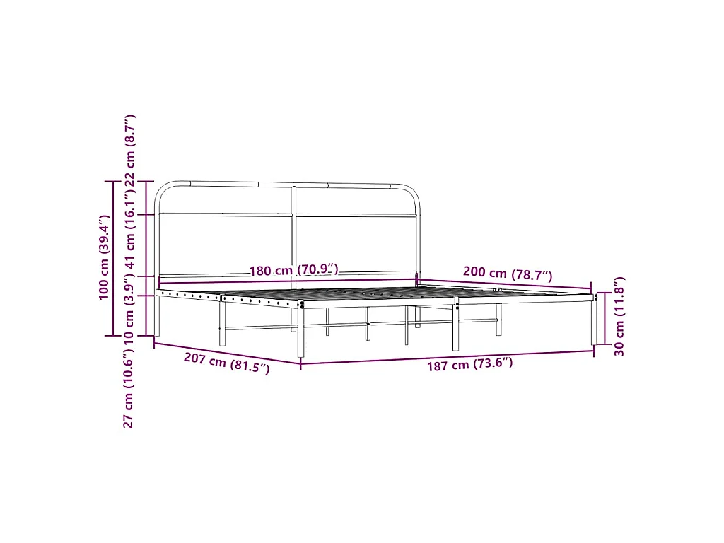 Bedframe zonder matras metaal bruin eikenkleur 180x200 cm
