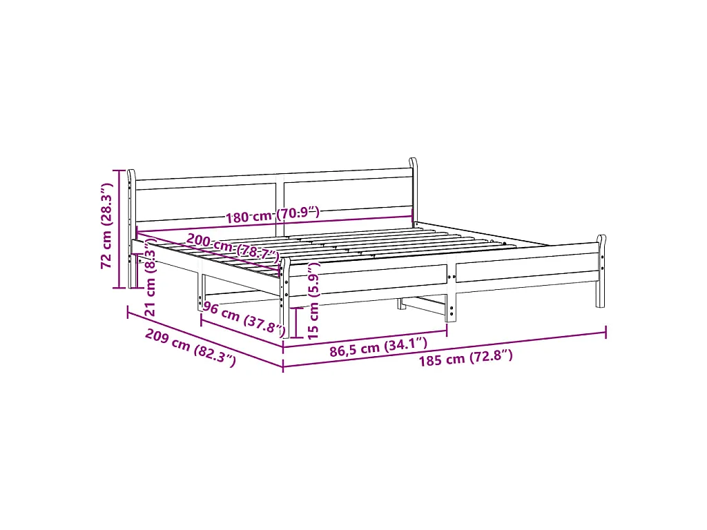 Bedframe zonder matras massief grenenhout 180x200 cm