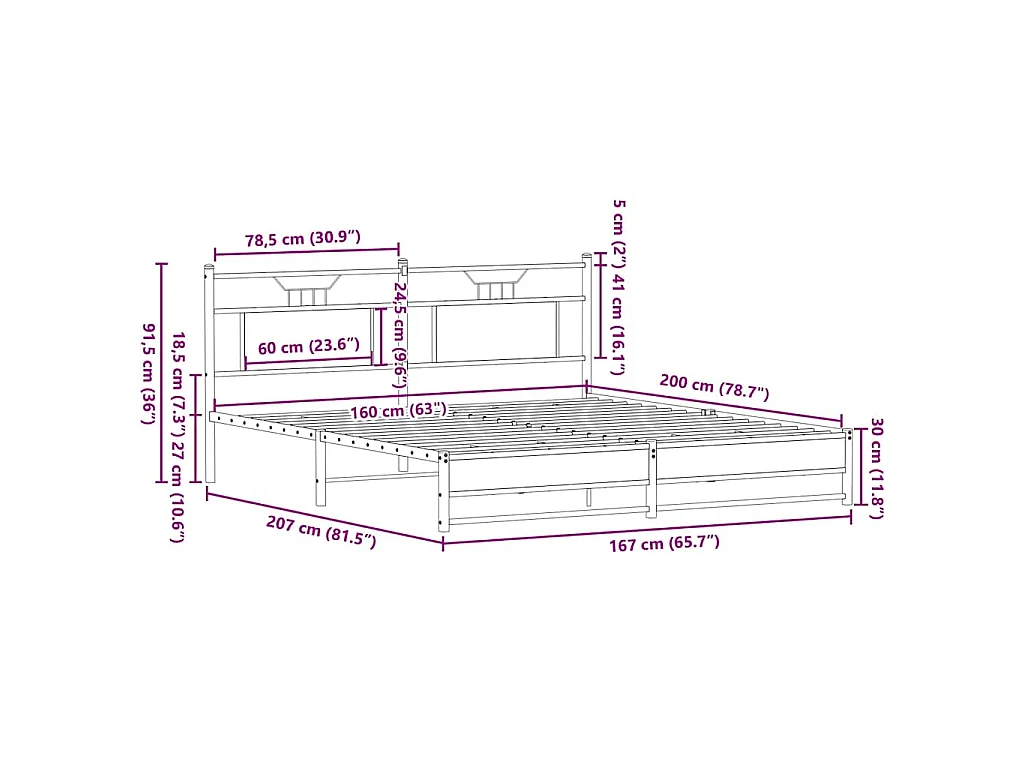 Cadre de lit sans matelas chêne fumé 160x200 cm bois ingénierie
