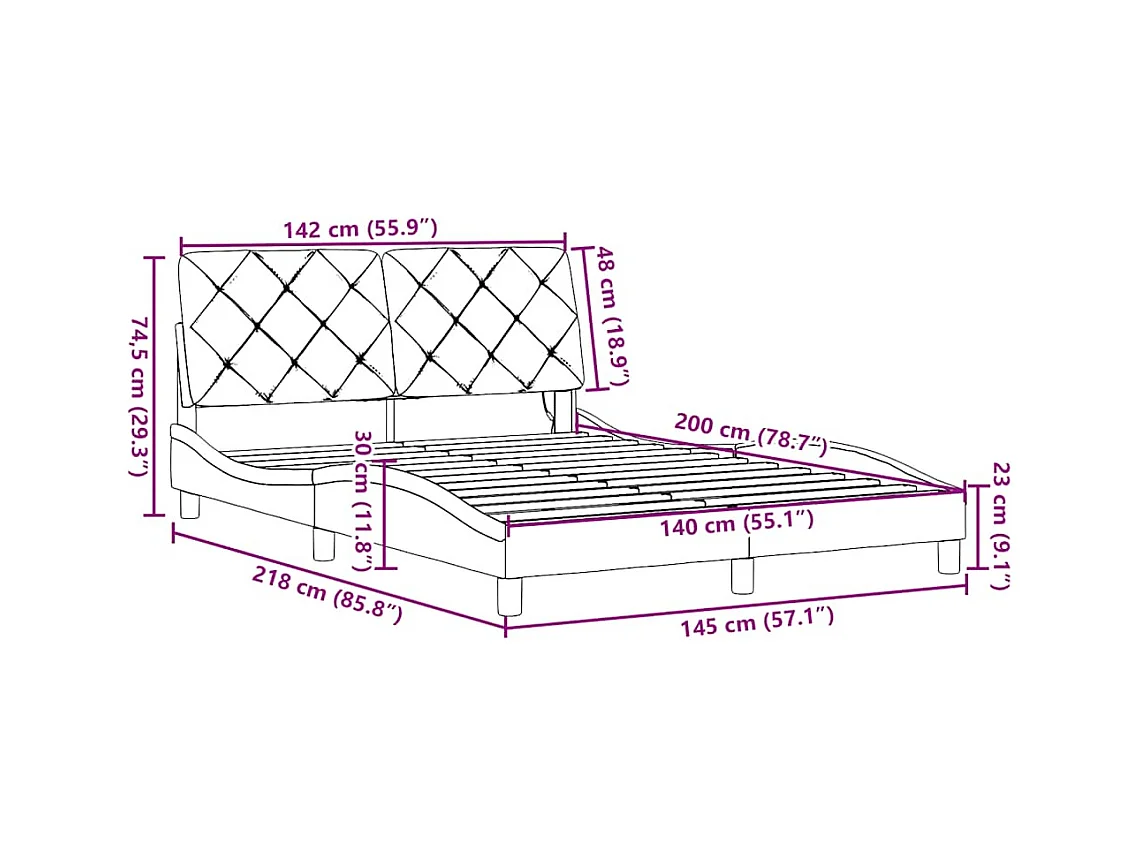 Bettgestell mit LED ohne Matratze Taupe 140x200 cm Stoff